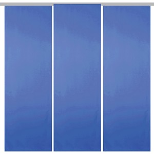 3 blaue Bestgoodies Flächenvorhänge Ellen als Fensterdekoration.