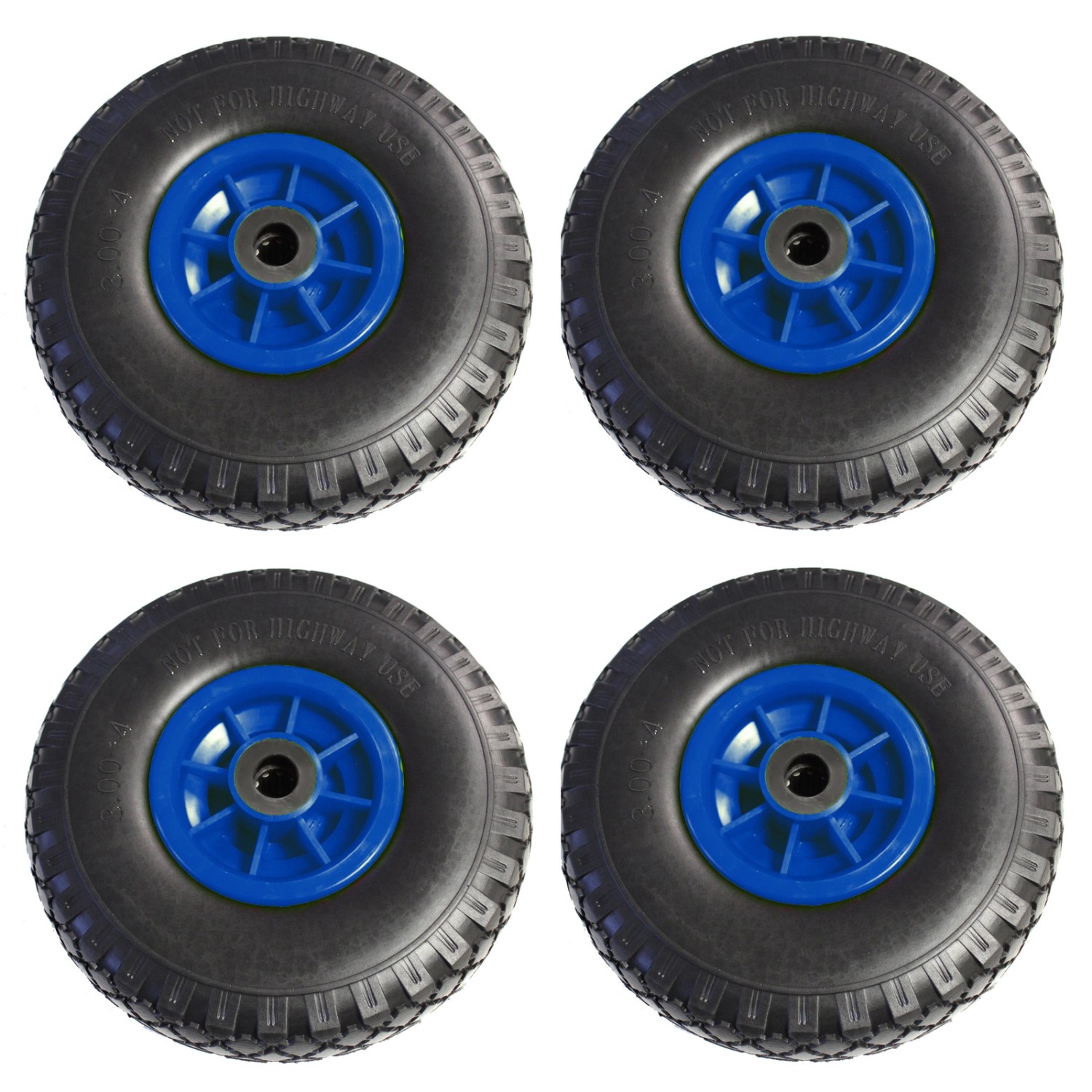 TRUTZHOLM 4x Sackkarrenrad PU Rad 260x85mm 3.00-4 75mm Zentrierte Nabe Durchmesser 20mm Blau