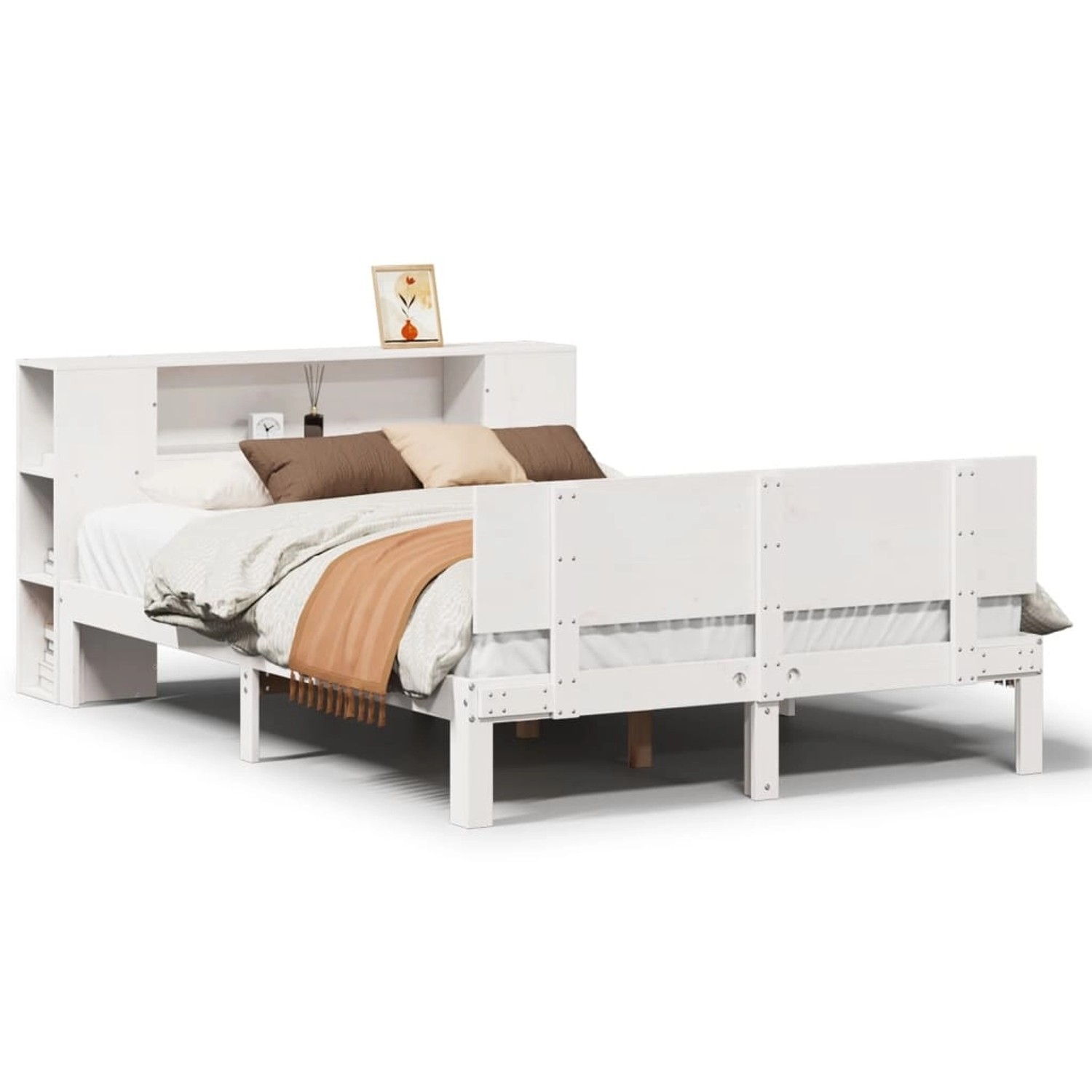 vidaXL Massivholzbett mit Regal ohne Matratze Weiß 140x190 cm Kiefer 332262 günstig online kaufen