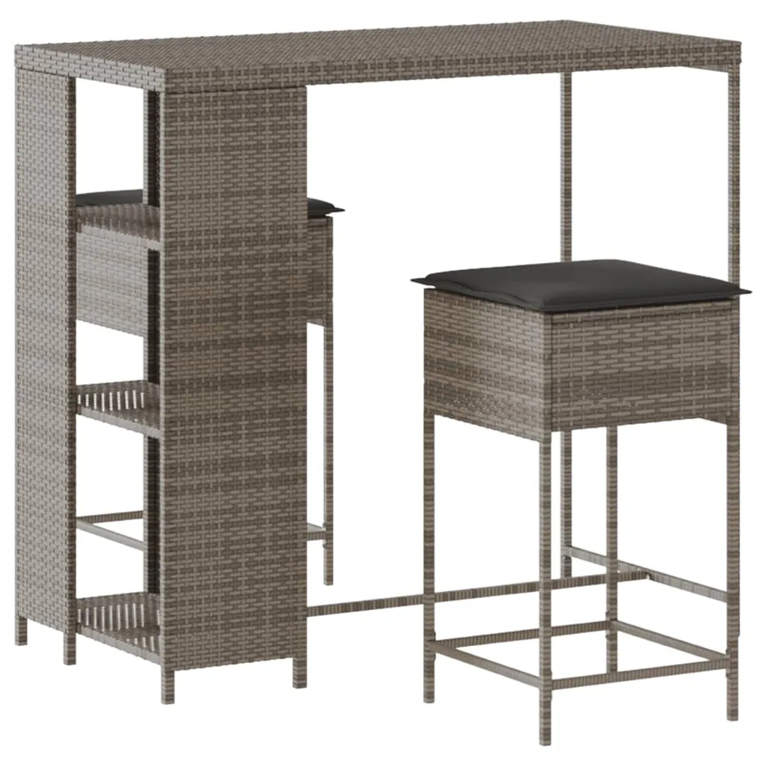 vidaXL 3-Tlg Gartenbar-Set mit Kissen Grau Poly Rattan 3261494