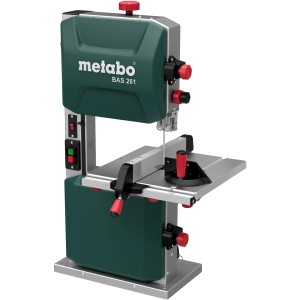 Metabo Bandsäge BAS 261 Precision: Präzise Bandsäge in Grün/Silber mit Arbeitstisch und Zubehör.