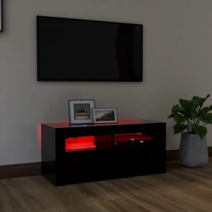 Schwarzer VidaXL TV-Schrank mit LED-Beleuchtung, 90x35x40 cm, für Wohnzimmer.