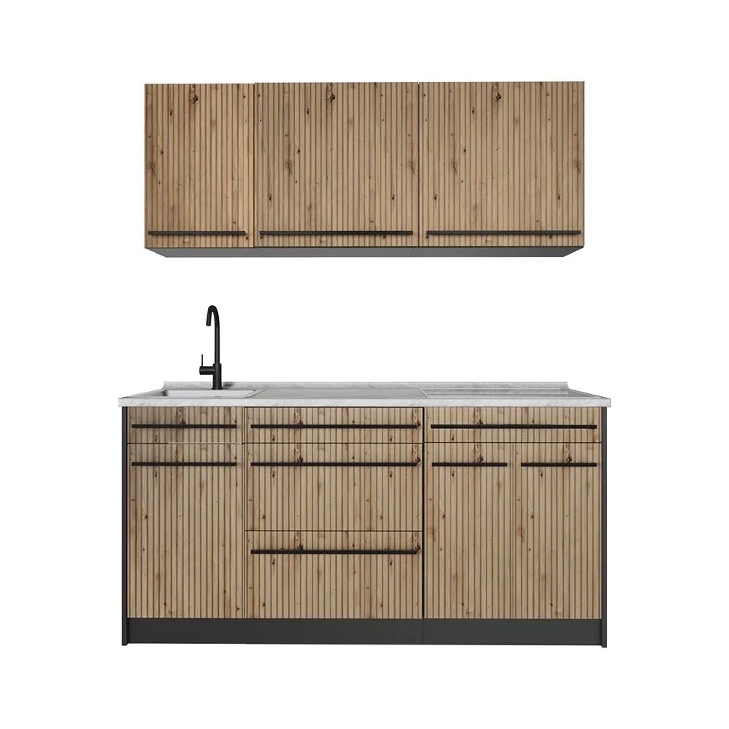Vicco Singleküche R-Line Artisan-Eiche/Anthrazit 160 x 82 Arbeitsplatte Marmor Art Nr 66887