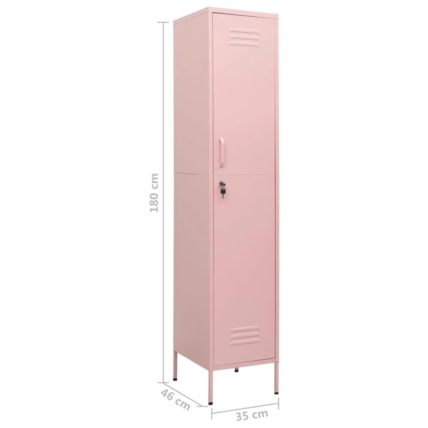 Rosa Schließfachschrank aus Stahl, 35x46x180 cm, für Büro oder Zuhause.