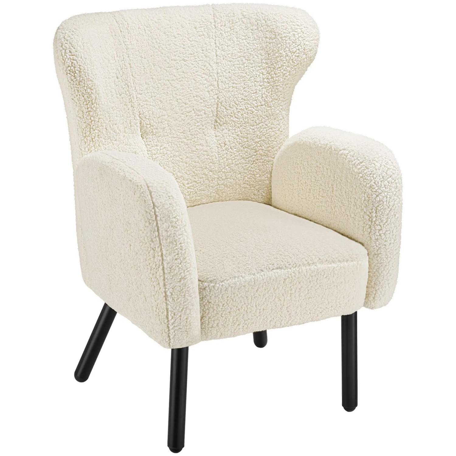 Tectake Sessel Vänersborg Dick Gepolstert  Mit Bouclé Bezug Breite Armlehnen und Große  Ergonomische Rückenlehne  71 x 72 x 92 cm Bouclé Creme Schwarz