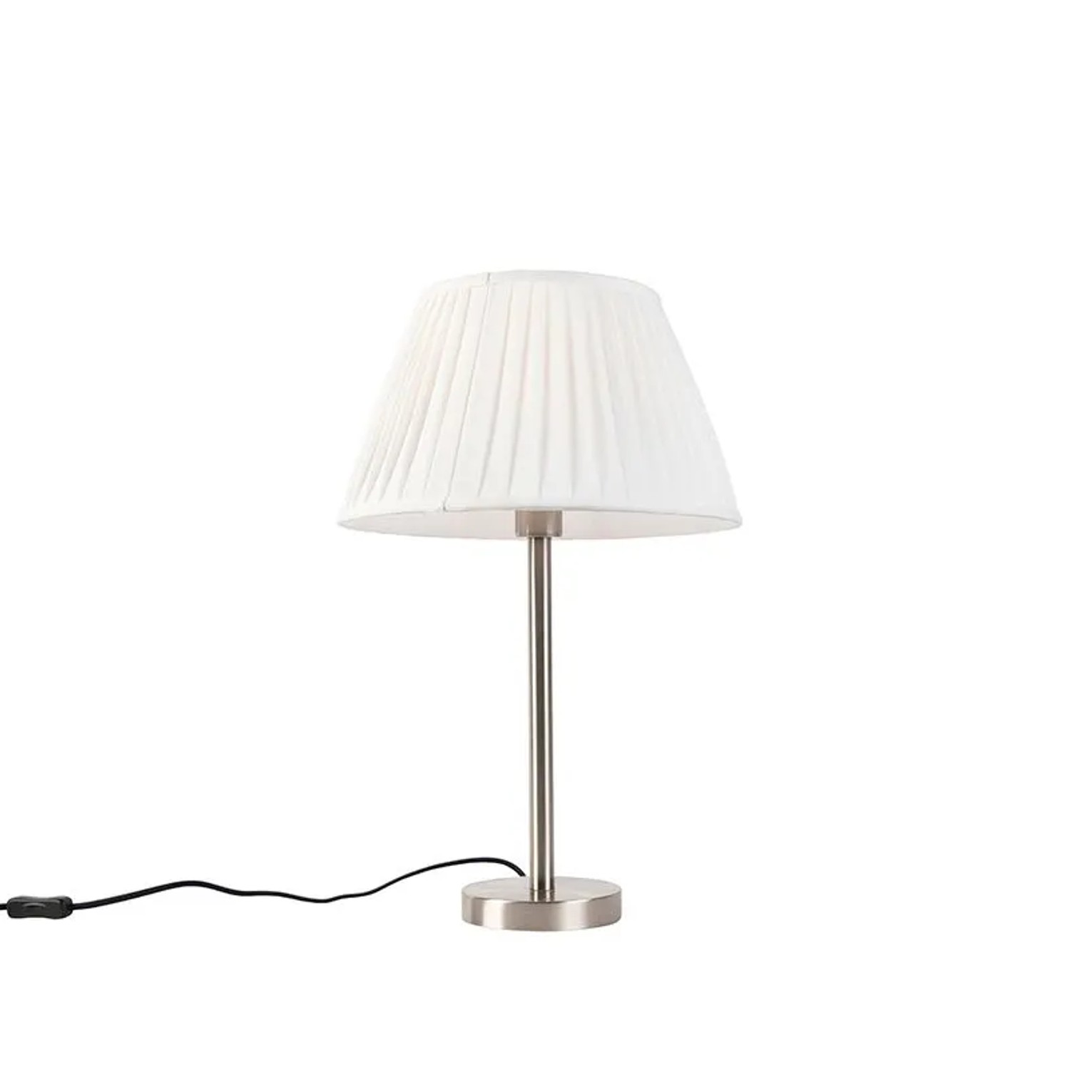 QAZQA Klassische Tischlampe Stahl mit Plissiertem Schirm Weiß 35 cm Simplo