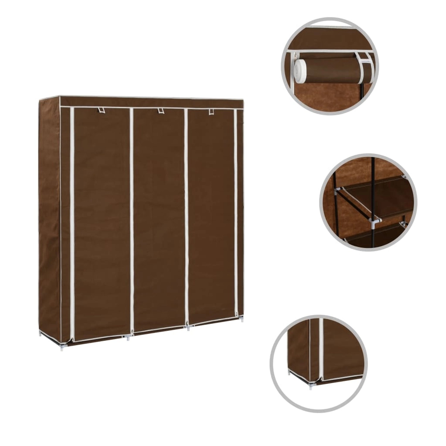Thumbnail - vidaXL Kleiderschrank mit Fächern und Stangen Braun 150x45x175cm Stoff