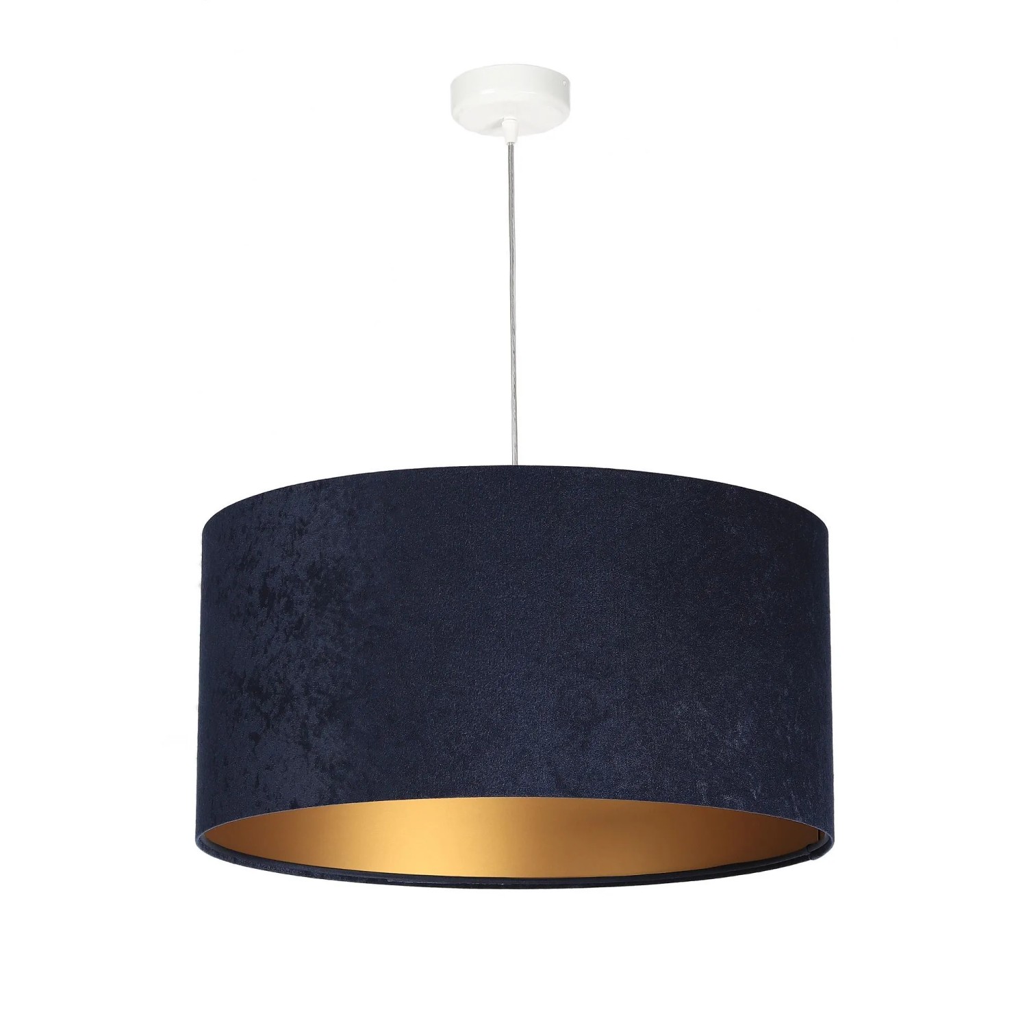 Licht-Erlebnisse Hängeleuchte Stoff in Velours Optik Nachtblau Gold Ø 50 cm Rund E27