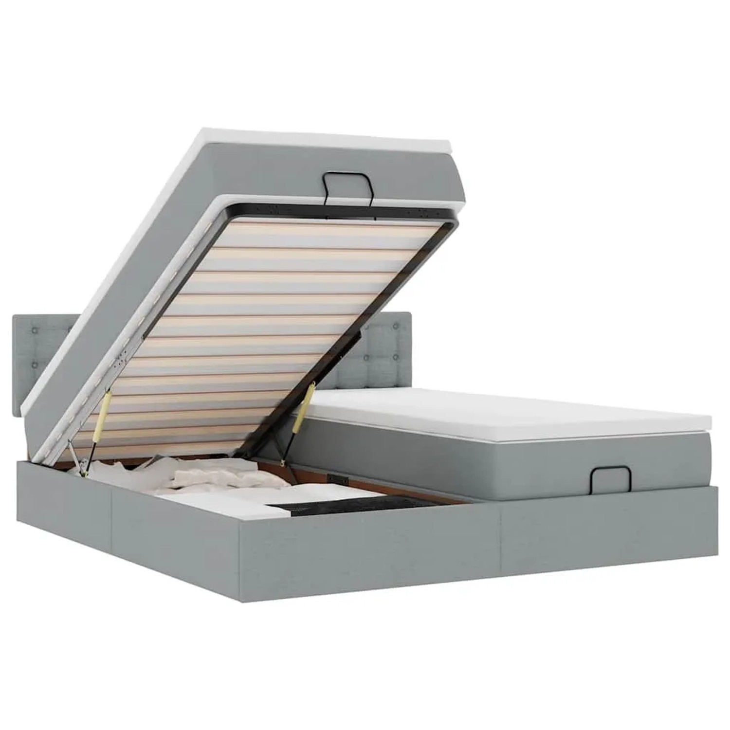 vidaXL Ottoman-Bett mit Matratzen und LEDs Hellgrau 160x200 cm Stoff 3312878