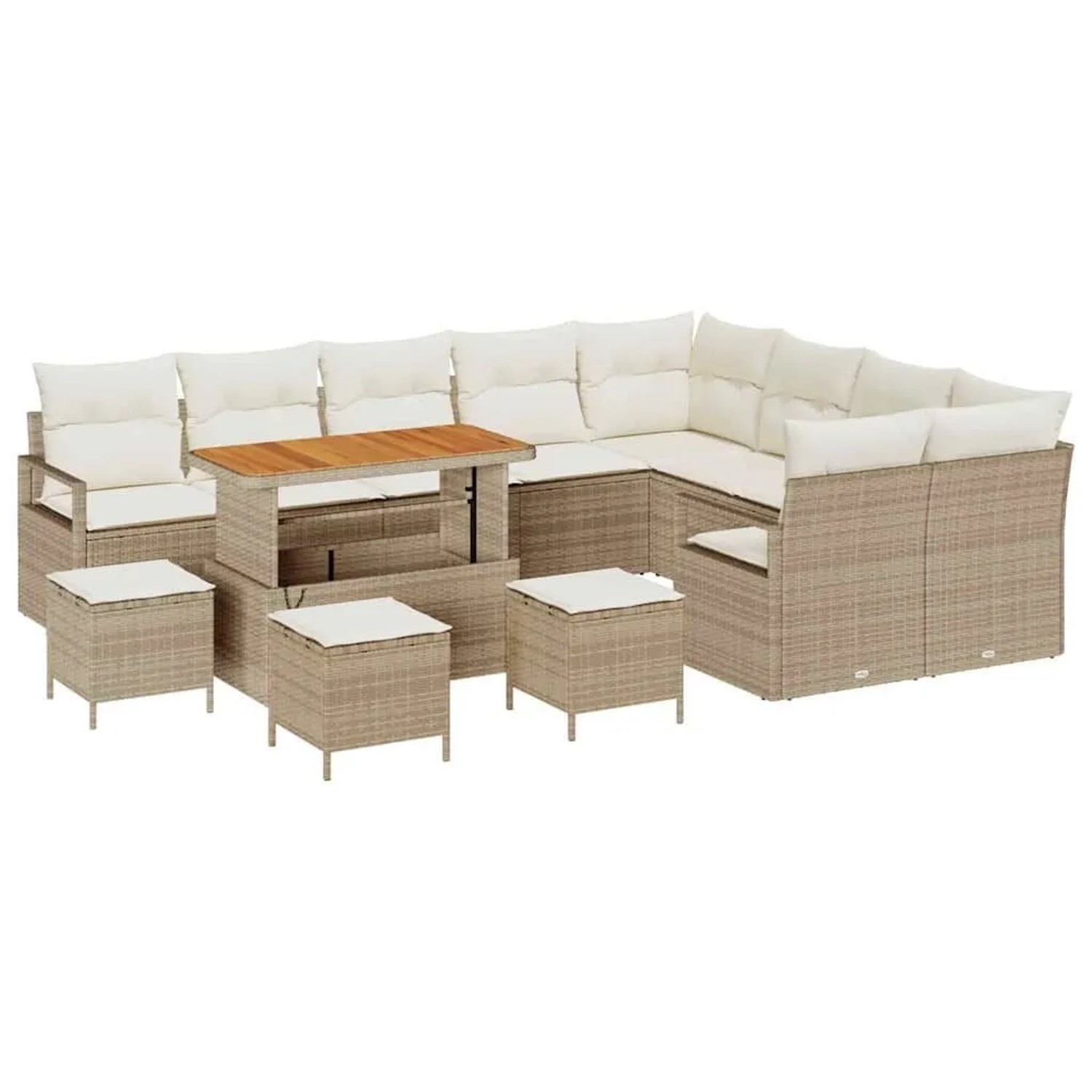 vidaXL Garten-Sofa-Set mit Kissen mit Speicher 13-Tlg Beige und Creme 3364521