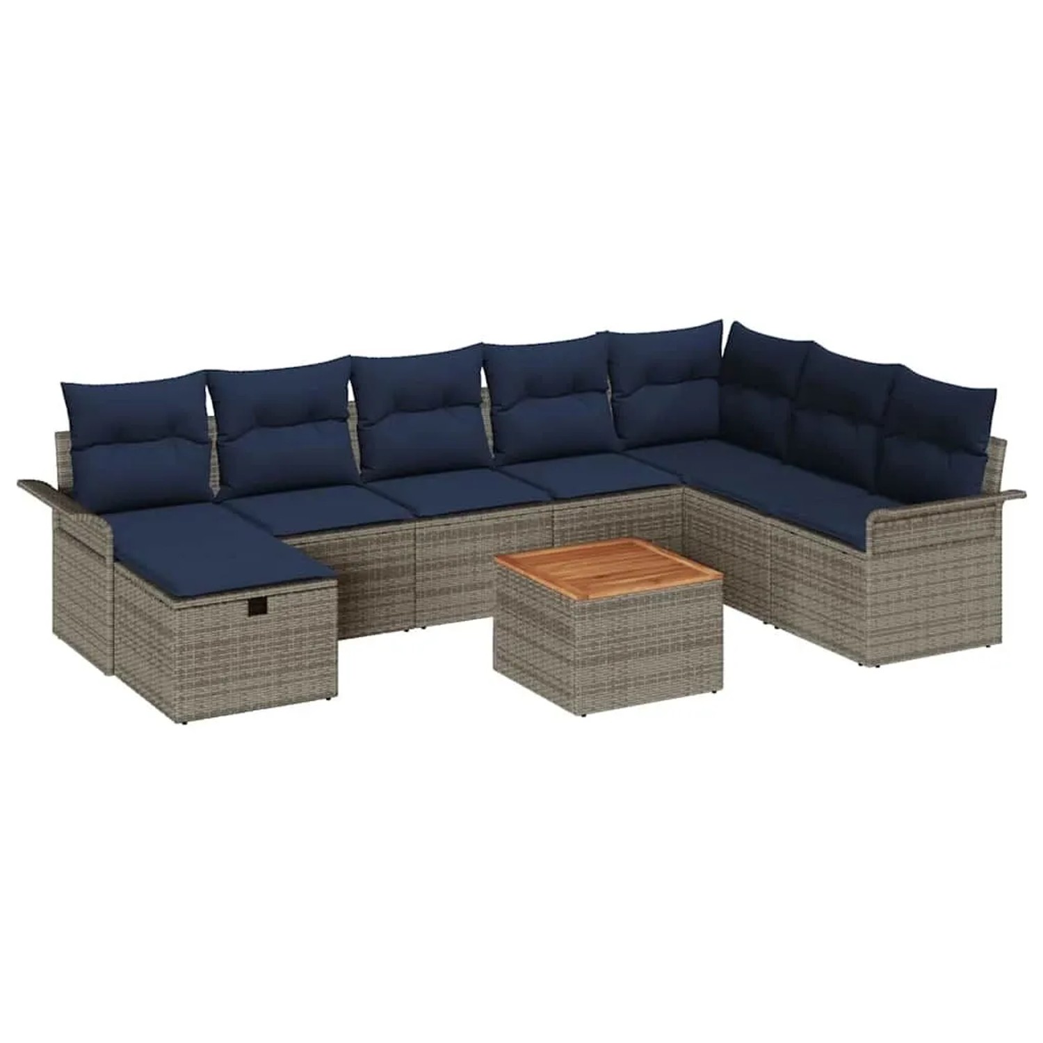 vidaXL Gartensofa-set mit Kissen mit Speicher 9 Stk Grau Poly-Rattan 3359472