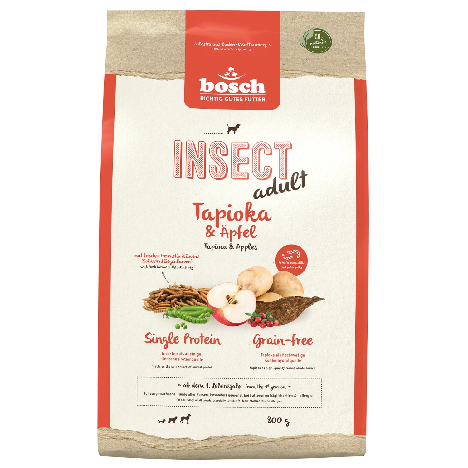 Thumbnail - Bosch Pets Spezialfutter für Hunde Insect Adult Tapioka & Äpfel 800 g