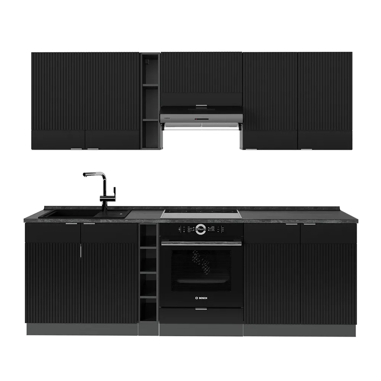 Vicco Fame-Line Küchenzeile Schwarz gestreift/Anthrazit 235 cm AP Anthrazit ohne E-Geräte