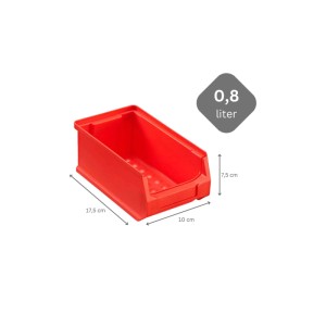 Rote PROREGAL Sichtlagerbox 2.0, 0,8 Liter, Maße 17,5 x 10 x 7,5 cm, für Aufbewahrungssysteme.
