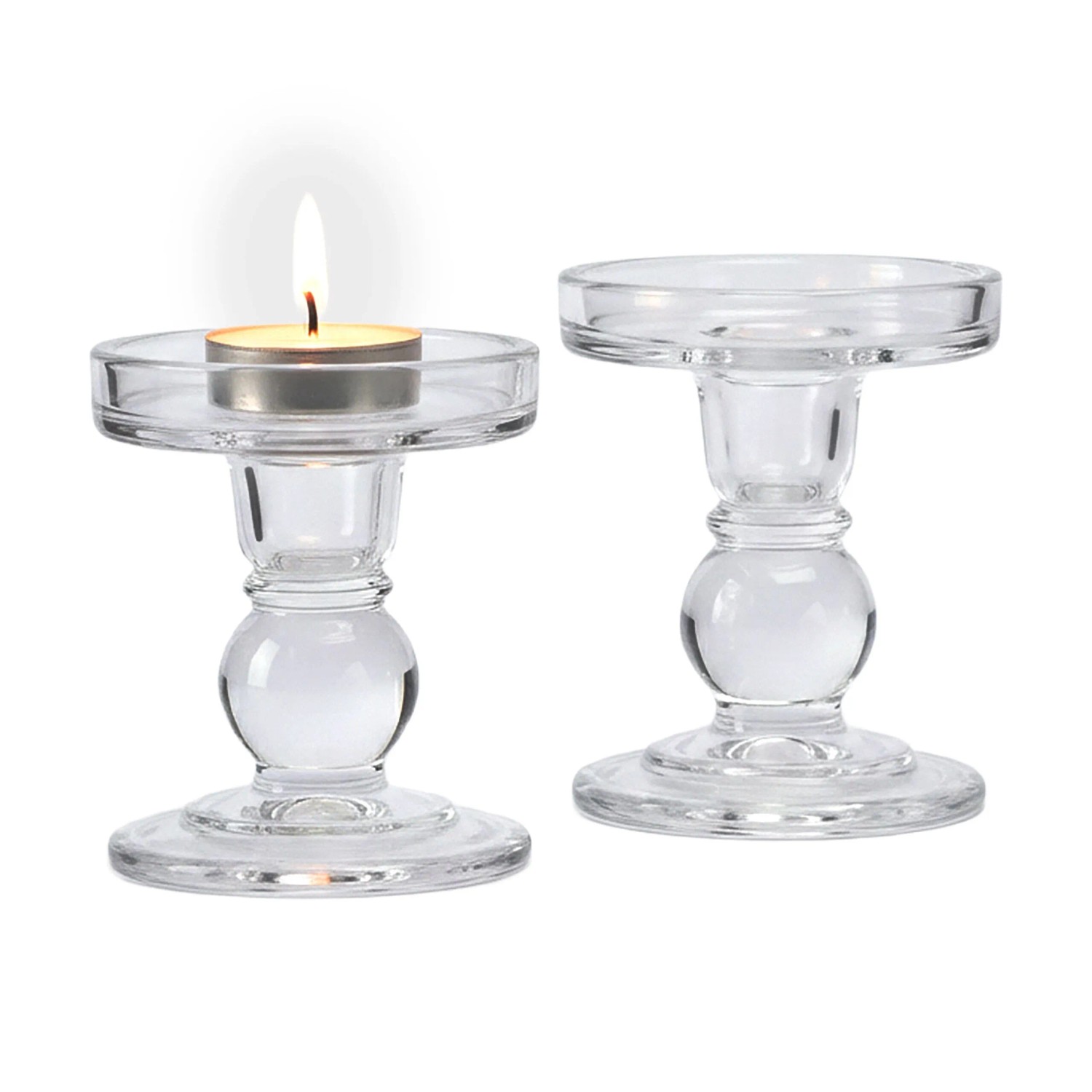 Relaxdays Kerzenhalter 2er Set Glas Transparent Stabil 8,5 cm x 8,5 cm