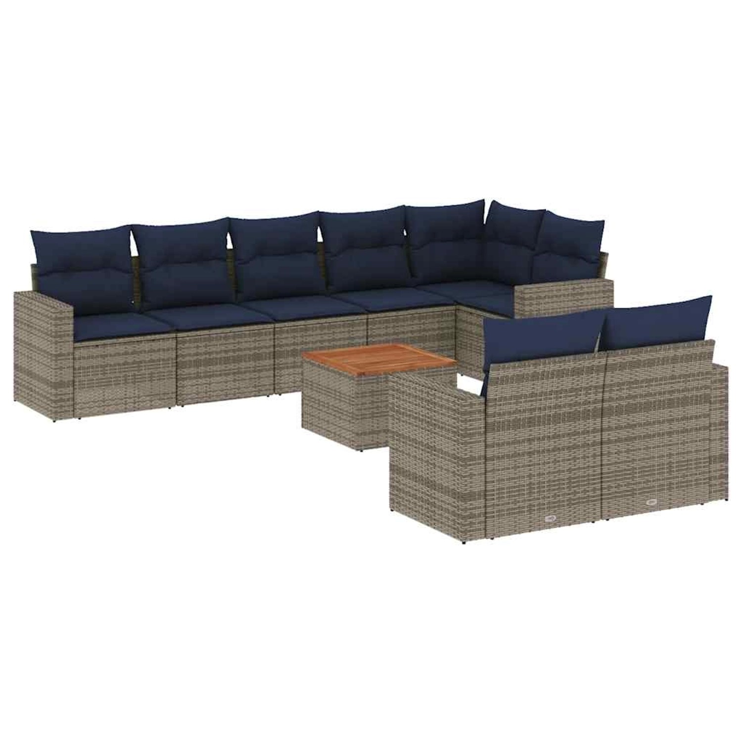 vidaXL 9-Tlg Garten-Sofagarnitur mit Kissen Grau Poly Rattan 3256544