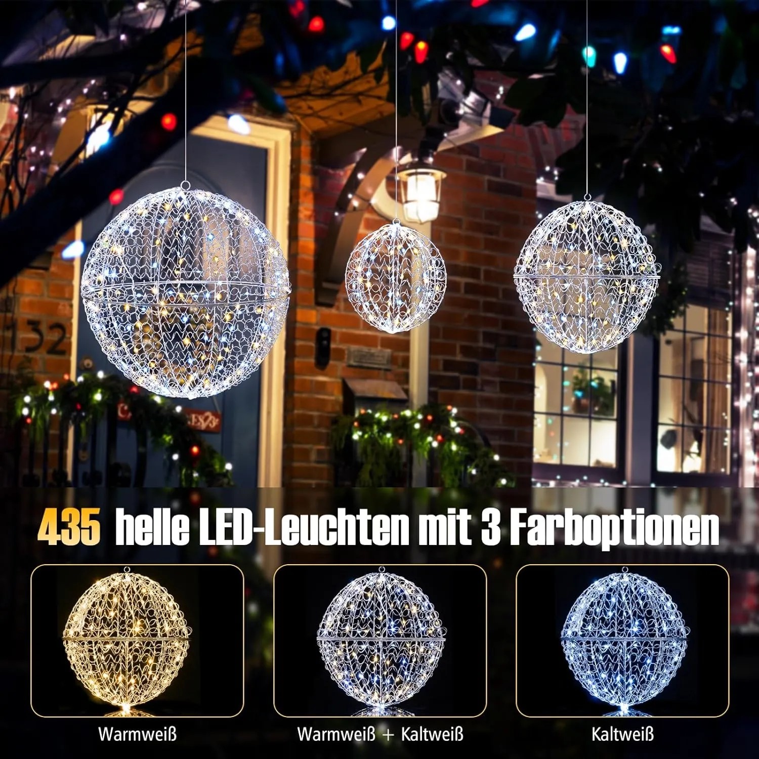COSTWAY beleuchtete Weihnachtskugeln 3er Set 3 Lichtfarben 8 Modi kaufen bei OBI
