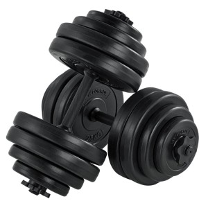 Schwarzes ArtSport Hantelset mit Gewichten (30 kg) für Krafttraining zu Hause.