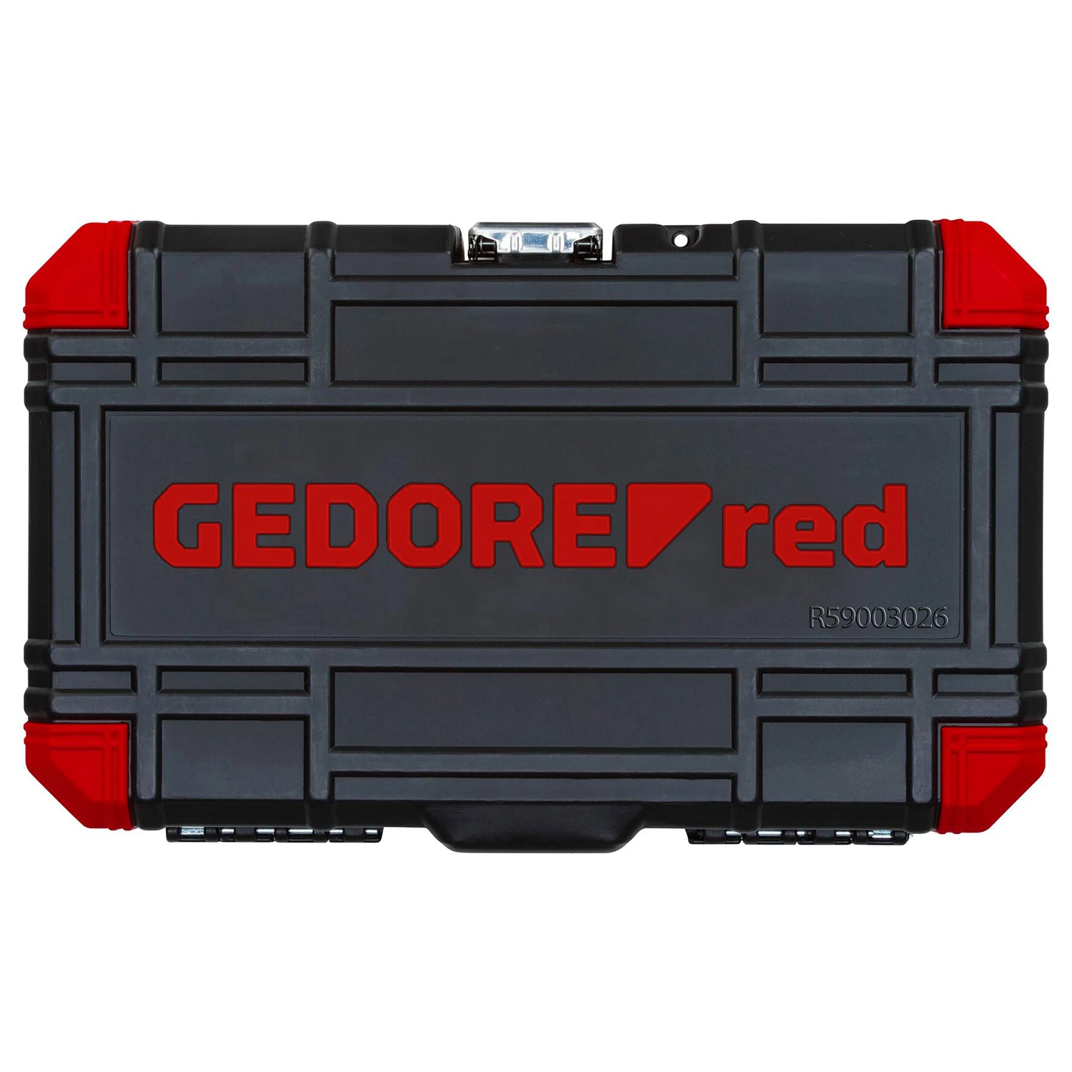 Gedore Steckschlüssel-Satz R59003026, 26-teilig im schwarzen Koffer mit roten Akzenten.