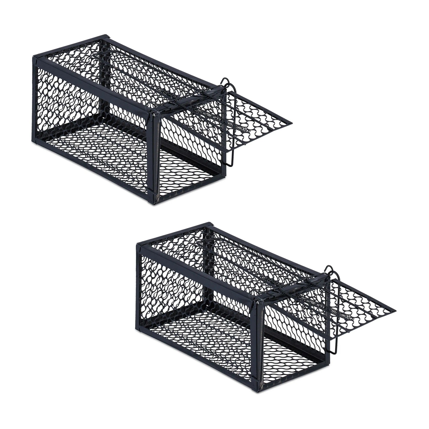 Relaxdays Lebendfalle für Mäuse und Ratten 2er Set Eisen Schwarz Wiederverwendbar 12 cm x 24 cm x 11,5 cm 300 g