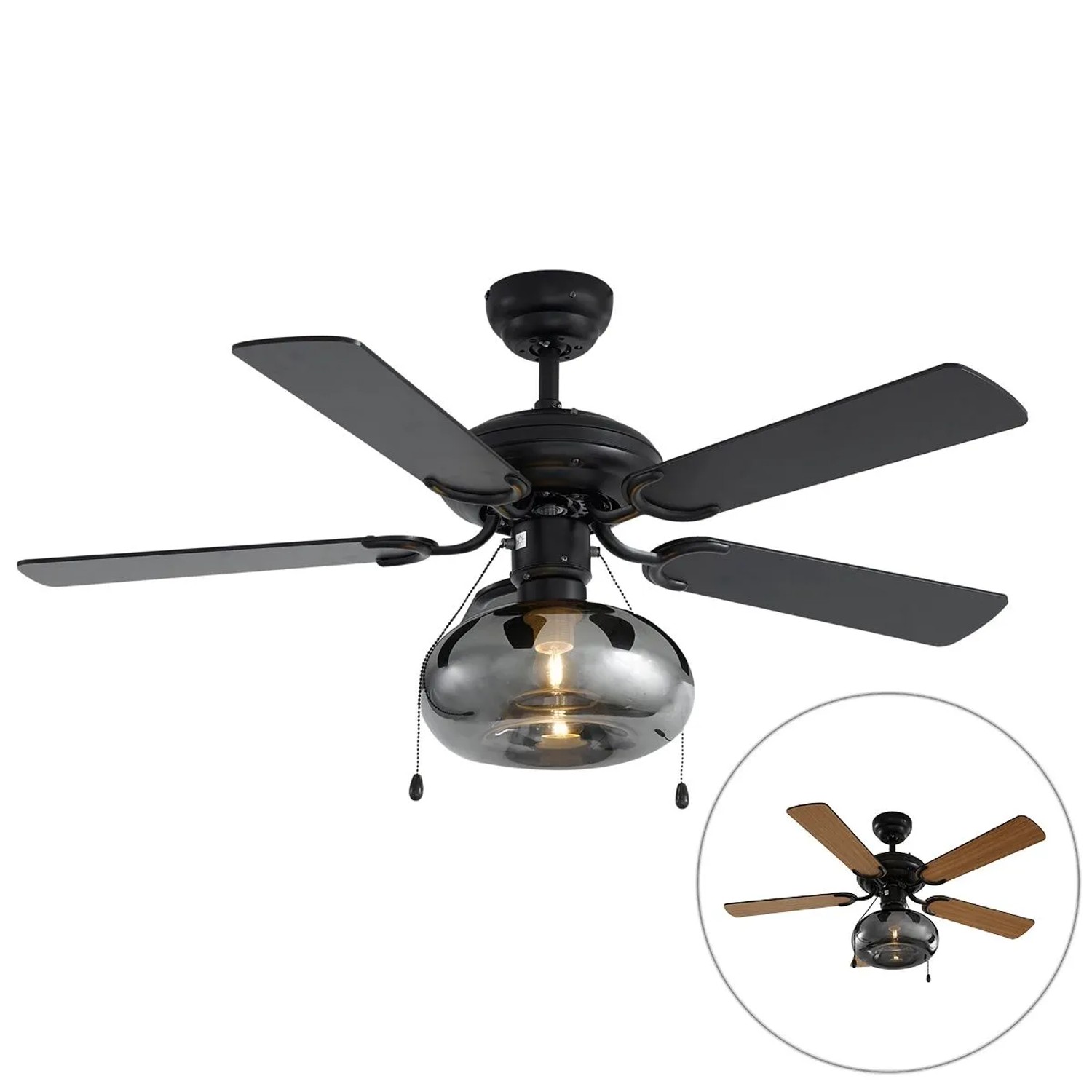 QAZQA Deckenventilator Schwarz 107,5 cm mit Zugschalter Mistral Busa