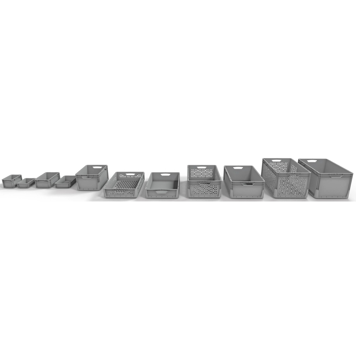 Graue Eurobox-System Box Vollwand, 30x20x7 cm, für modulare Aufbewahrungslösungen.