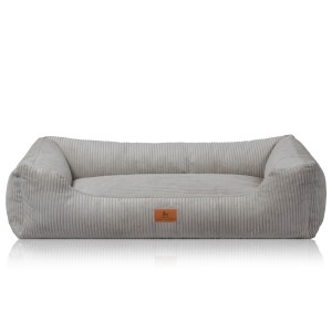 Hellgraues Knuffelwuff Hundebett Olivia Cord XL, 105x75cm. Gemütliches Hundekörbchen aus Cordstoff.