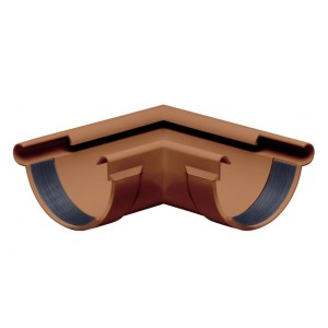 Inefa Rinnenwinkel 90 Grad Außeneck NW 150, halbrunde Dachrinne aus braunem PVC.