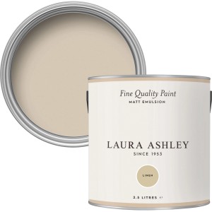 Laura Ashley Wandfarbe Linen Beige, 2,5 l Dose. Matte, helle Farbe für Innenräume.