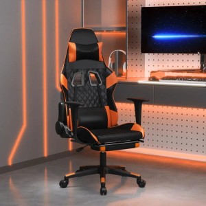 vidaXL Gaming-Stuhl mit Massage & Fußstütze Schwarz Orange Kunstleder 345528