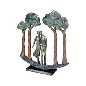 Bronzefarbene Skulptur 'Under Trees' aus Kunstharz: Paar unter Bäumen, 30 cm hoch. Dekorative Figur für Zuhause.