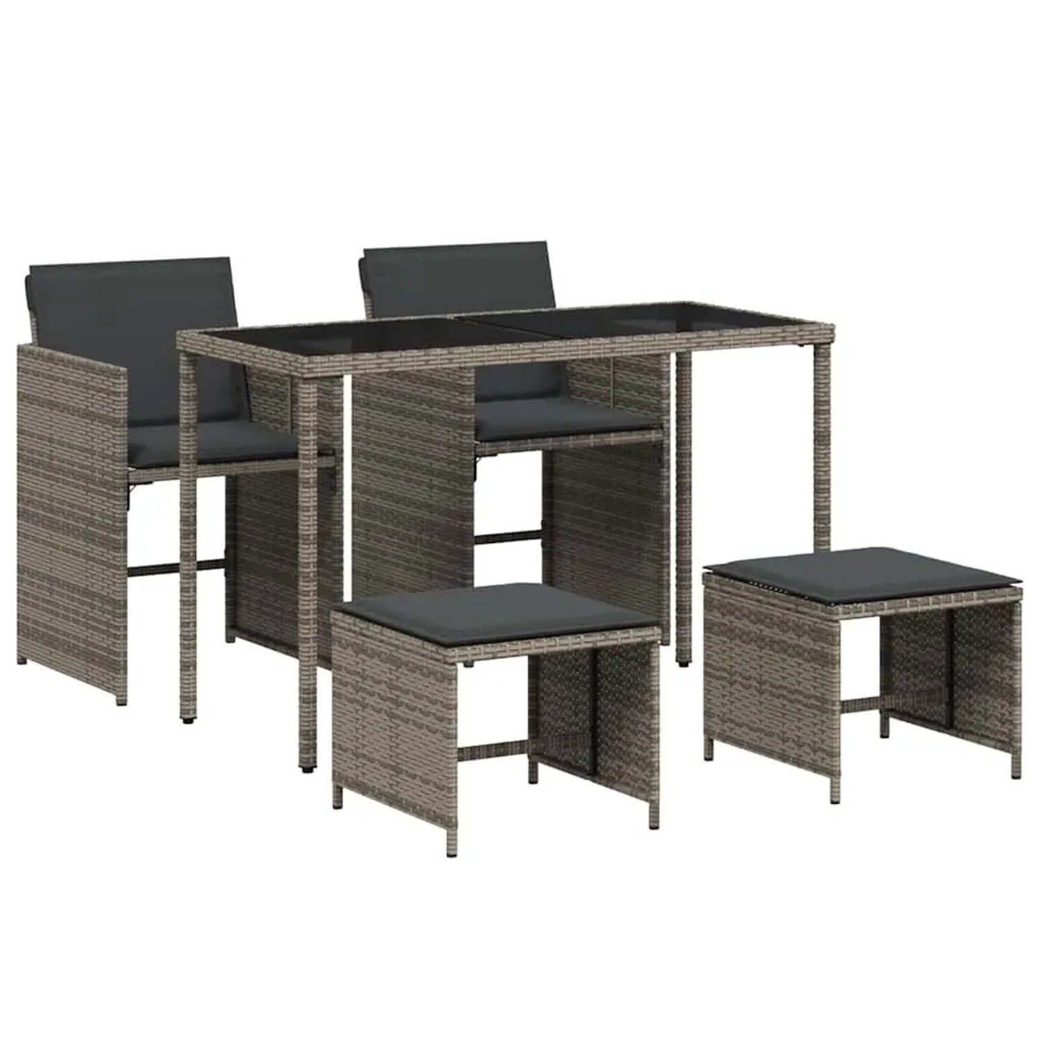 vidaXL 5-Tlg Garten-Essgruppe mit Kissen Grau Poly Rattan 365084