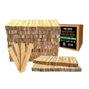 PINI Brennholz Anzünder aus Eichenholz, 15 kg. Stapel Anmachholz und Karton für Kamin, Grill, Lagerfeuer.