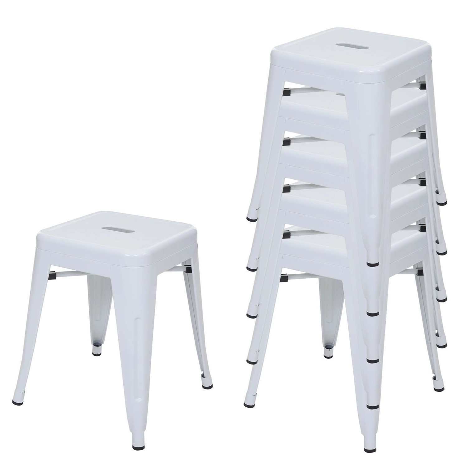 PROREGAL 6er-Set Hocker Sitzhöhe 46cm Metall Industriedesign Stapelbar Weiß günstig online kaufen