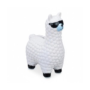 Relaxdays Lama Spardose Keramik Weiß mit Sonnenbrille Rutschfest 15,5 cm x 11 cm x 6 cm 0,23 kg