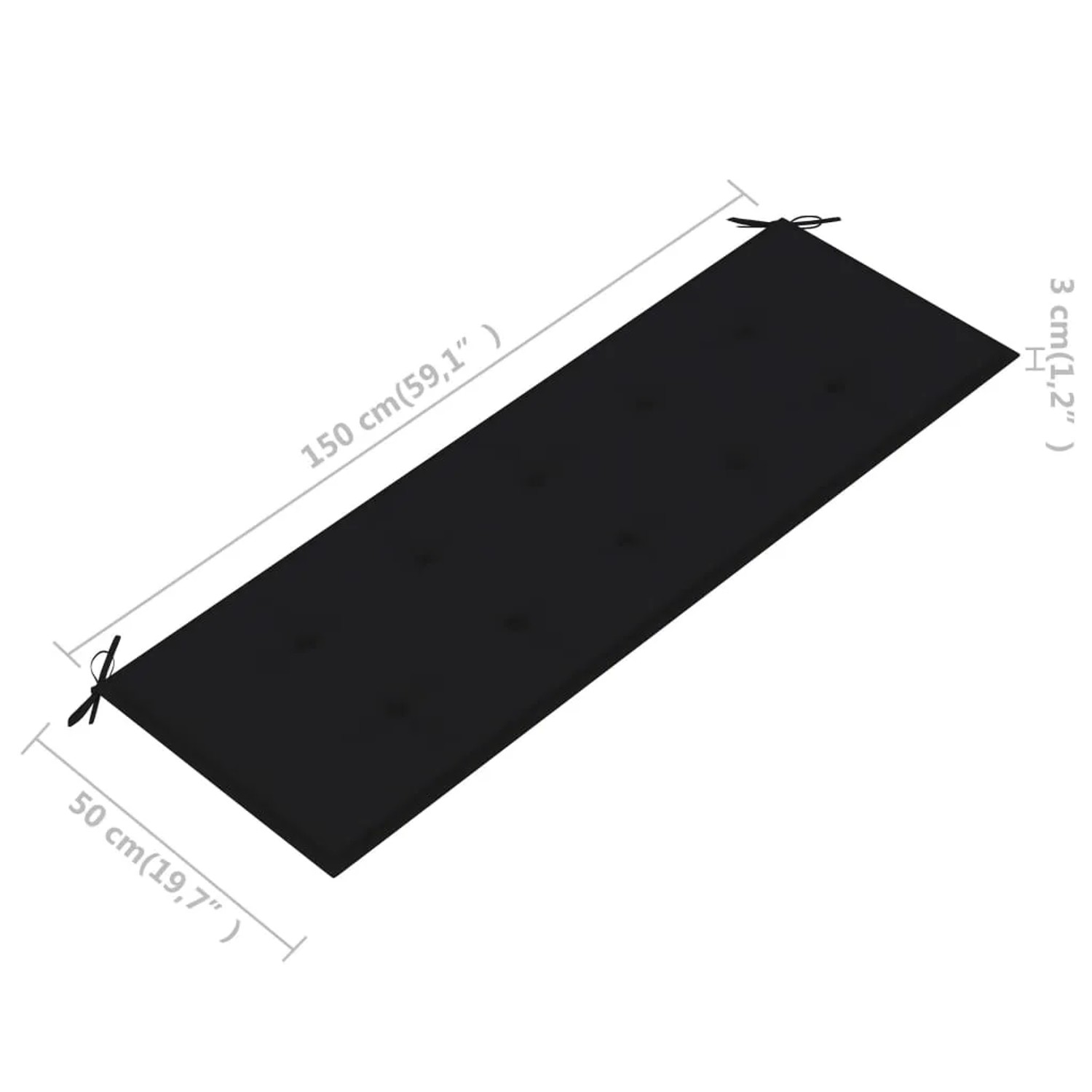 Schwarze Auflage (150x50x3 cm) für VidaXL 3-Sitzer Gartenbank aus Eukalyptusholz.