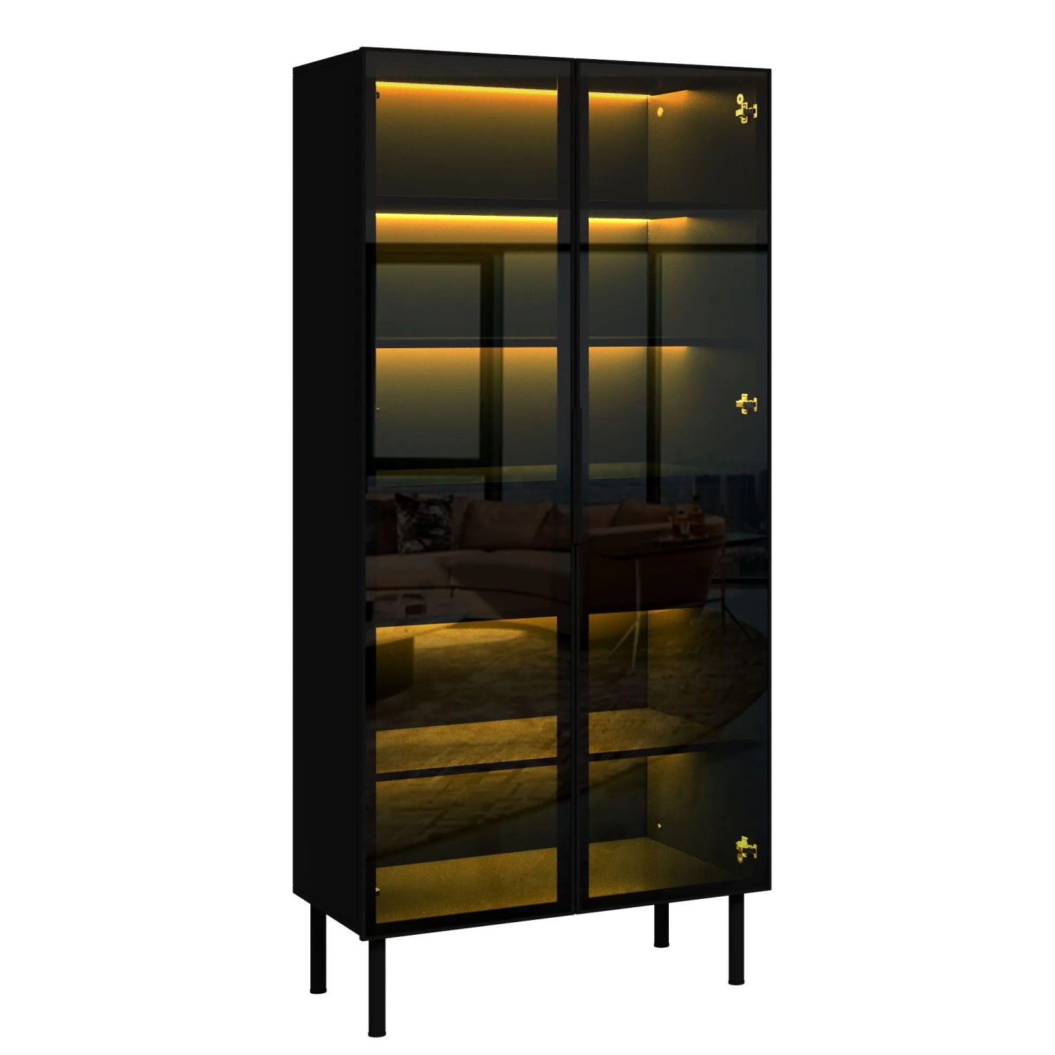 Merax Vitrine mit LED Glastüren 2 Schubladen Glasvitrine