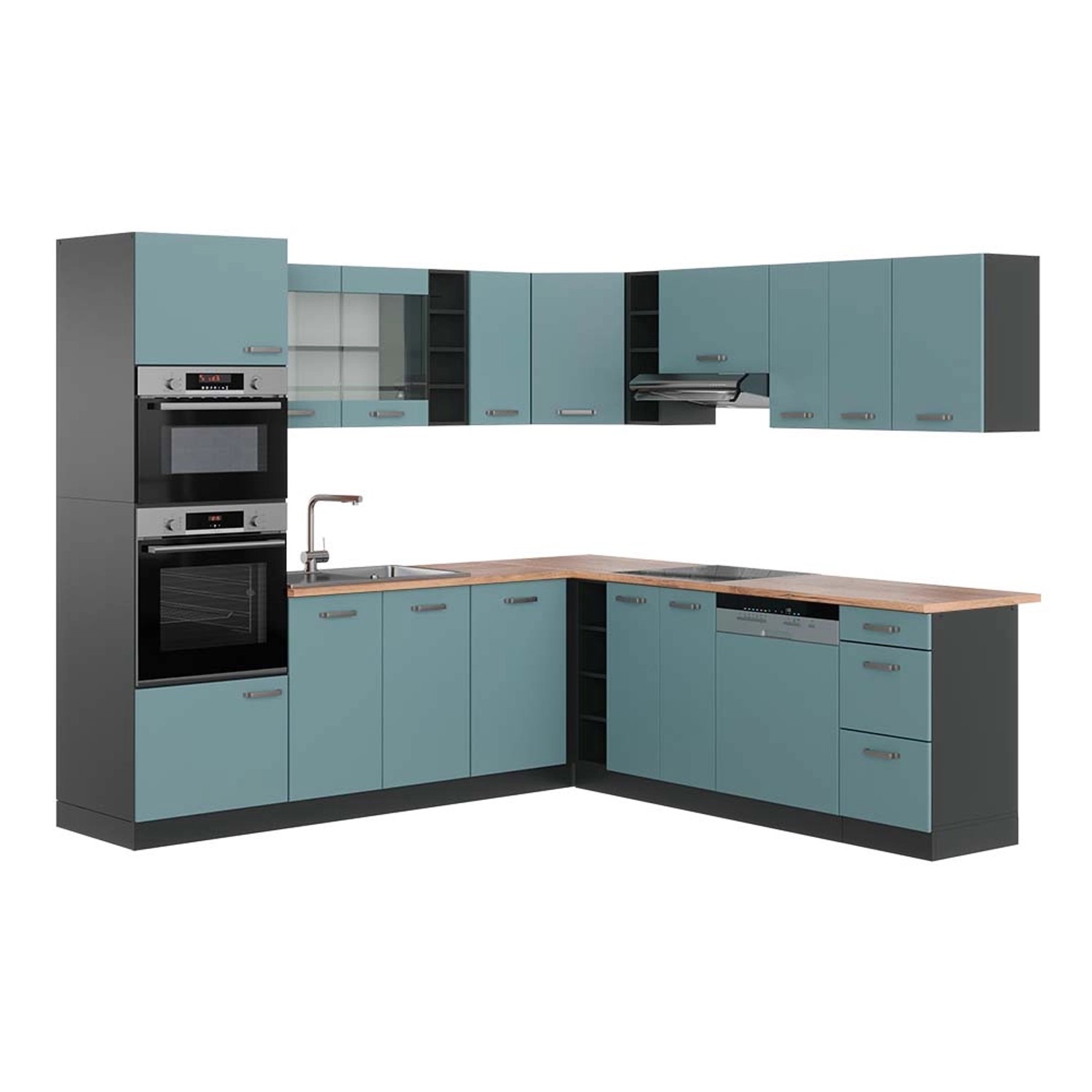 Vicco R-Line Eckküche Blau-Grau/Anthrazit 237 x 247 cm AP Eiche günstig online kaufen