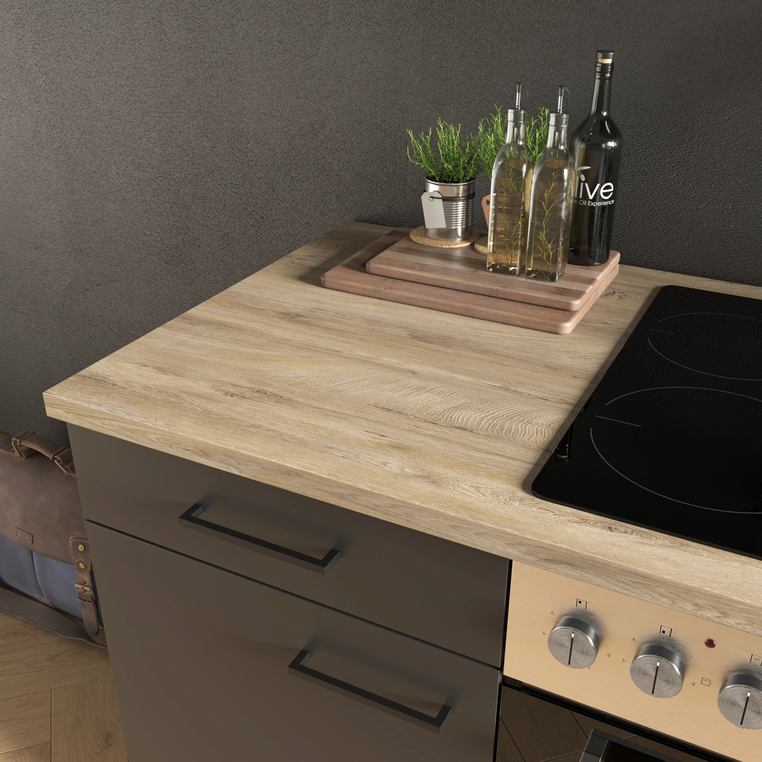 Flex-Well Exclusiv Küche 1601-005sWs Capri 210 cm Schwarz Matt-Endgrain Oak_3