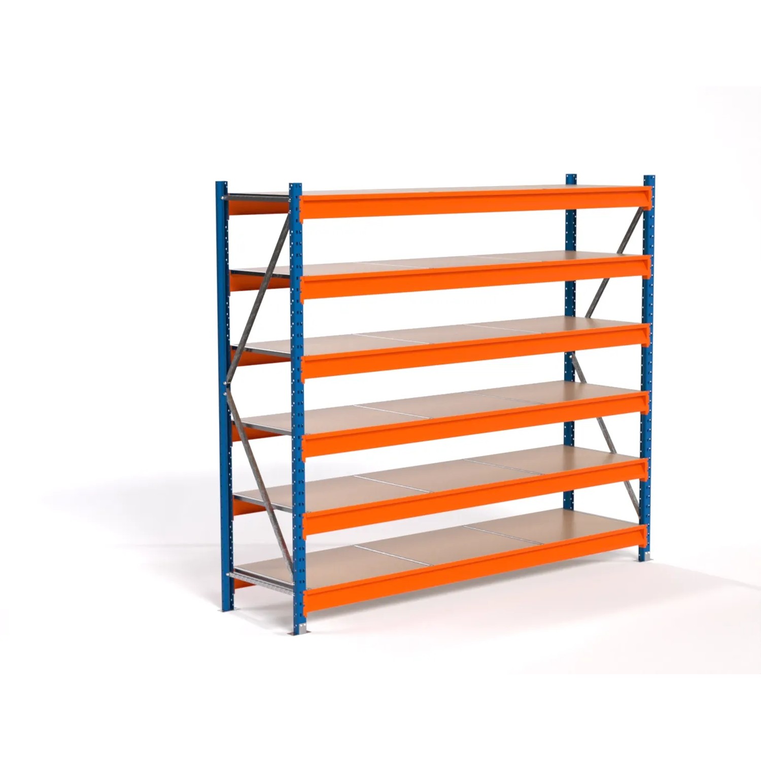 PROREGAL Industrie Weitspannregal Lagerregal MAXIMUS PRO Grundregal HxBxT 200x225x60cm 6 Spanplatten-Fachboden Fachlast 610kg Blau/Orange