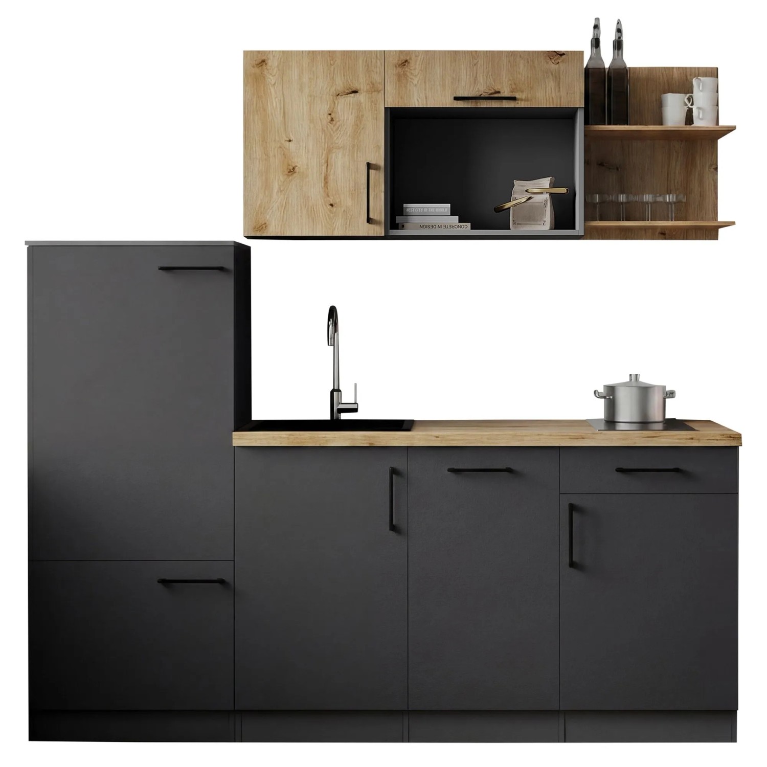 Respekta Singleküche Oliver 205 cm H 200 cm Artisan-Eiche ohne Mikrowelle
