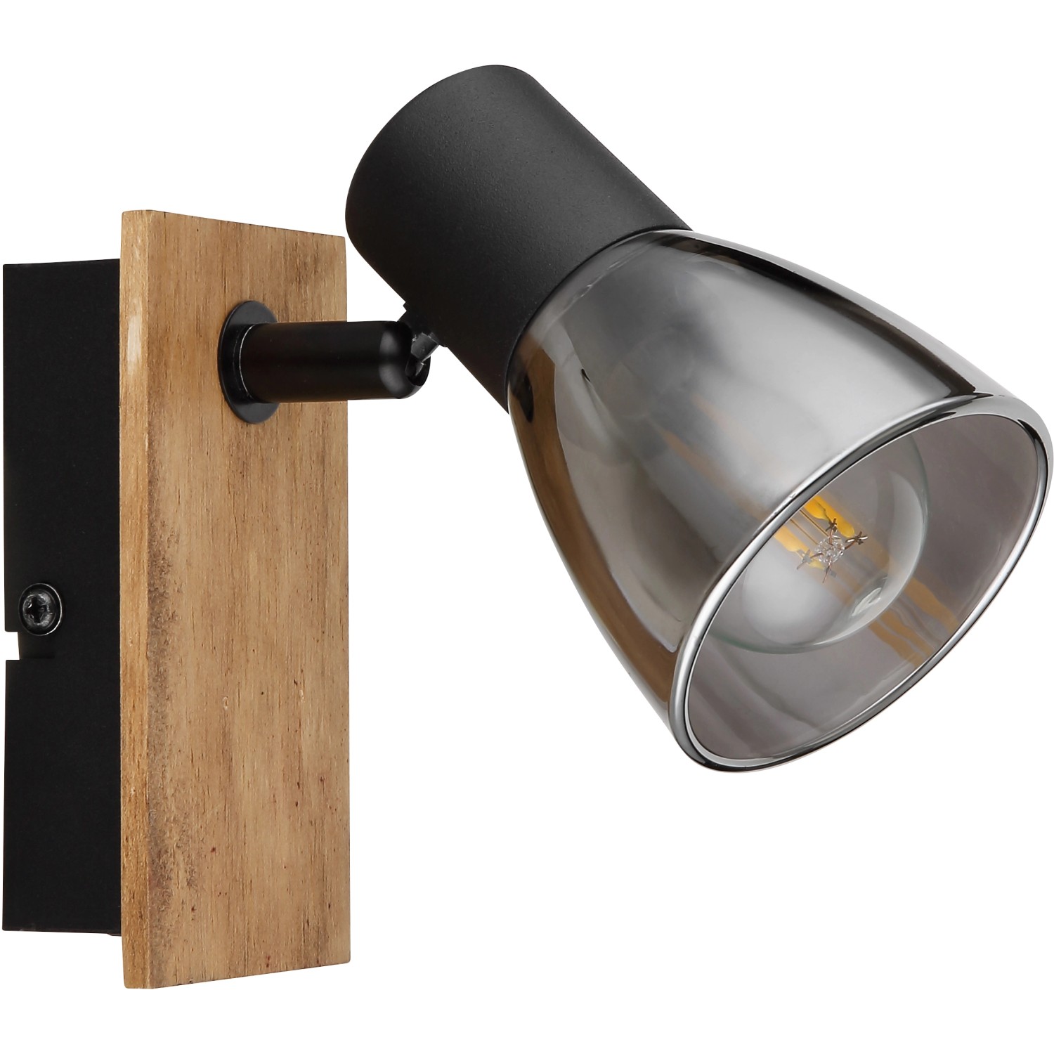 Globo Strahler Claude, 1-flammig, dunkelbraun/rauchfarben, Holz und Metall, für Spots.
