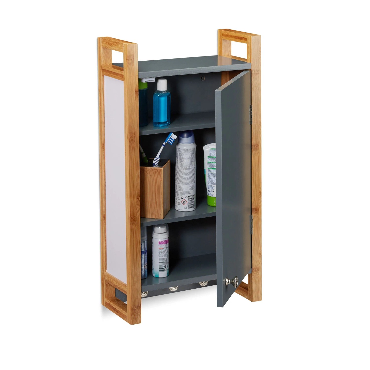 Relaxdays Hängeschrank MDF Bambus Grau Natur Magnetisch 58 x 31,5 x 15 cm 4 kg