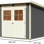 Karibu Holz-Gartenhaus Egersund, terragrau, mit Pultdach und Doppeltür. Abmessungen: 238x213 cm.