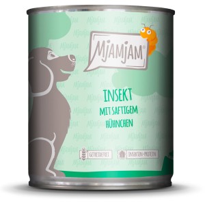 Mjamjam Hundenassfutter Insekt mit Hühnchen, 800g Dose. Alleinfutter für Hunde mit Insektenprotein.