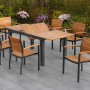 Merxx Gartenmöbel-Set Santorin, 7-teilig mit Ausziehtisch und Stapelsesseln aus Akazienholz und Aluminium.