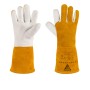 STAHLWERK Schweißerhandschuhe aus Leder, hitzebeständig, gelb/weiß.