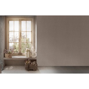 Heller Raum mit graubeiger Vliestapete Uni Matt Glatt FSC®, Fenster und Dekoration.