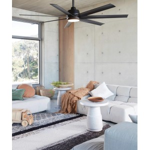 Schwarzer Lucci Air Deckenventilator Atlanta mit LED-Beleuchtung (142 cm) im modernen Wohnraum.