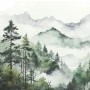 Fototapete Wald in Grün, Weiß und Grau. Matte Vliestapete mit Waldmotiv für Wohnräume.